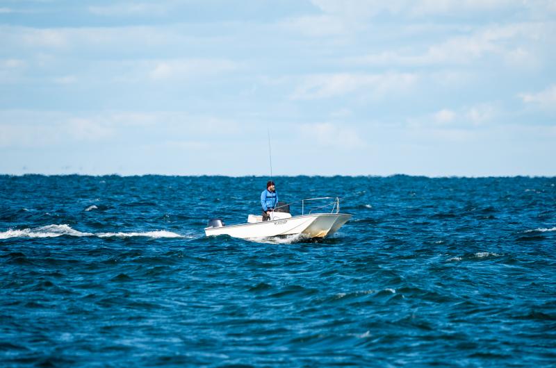 Colin Ruel in his boat off Menemsha.